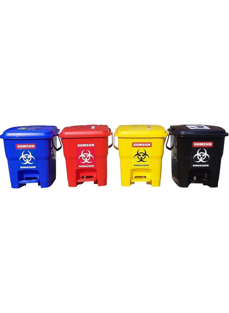 GOMSUN GOMSUN Bio Medical Pedal Waste Dustbin 12 LTR YELLOW BLUE BLACK RED PACK OF 4 Plastic  - Image 1