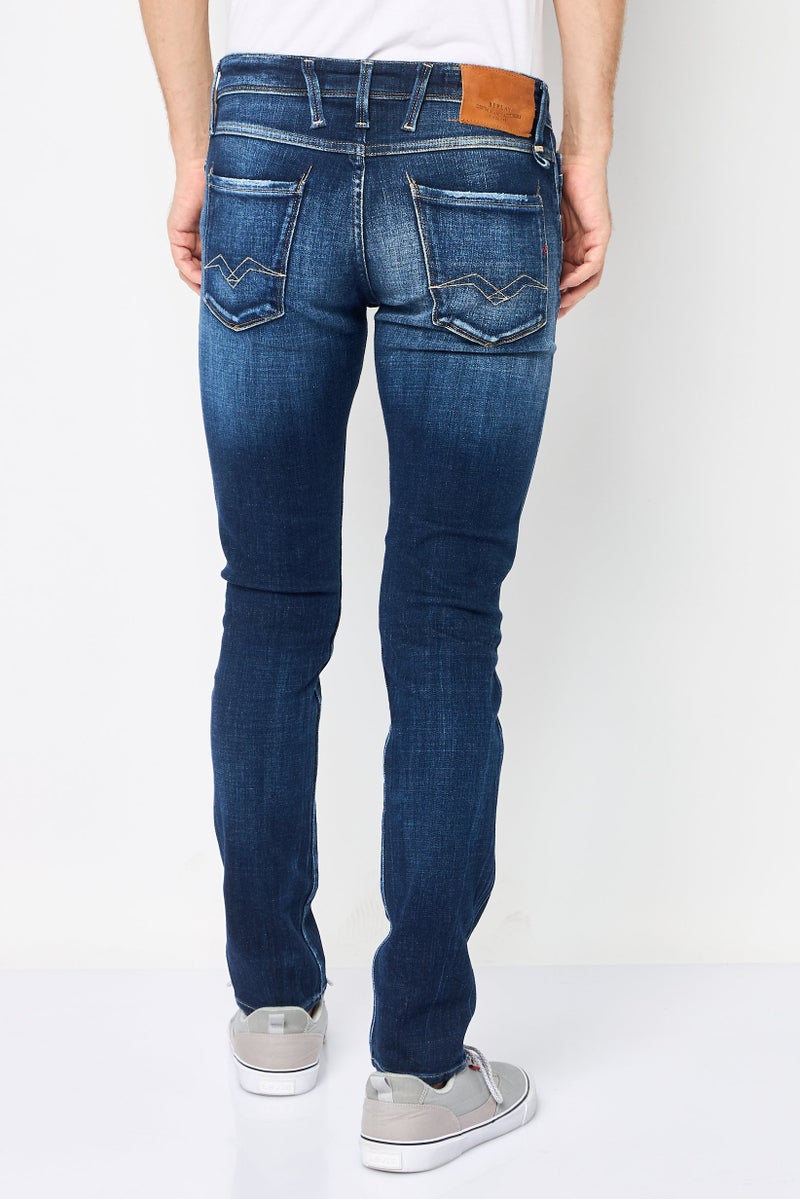 Replay Men Straight Fit Washed Stretchable Jeans, Dark Blue - Image 4