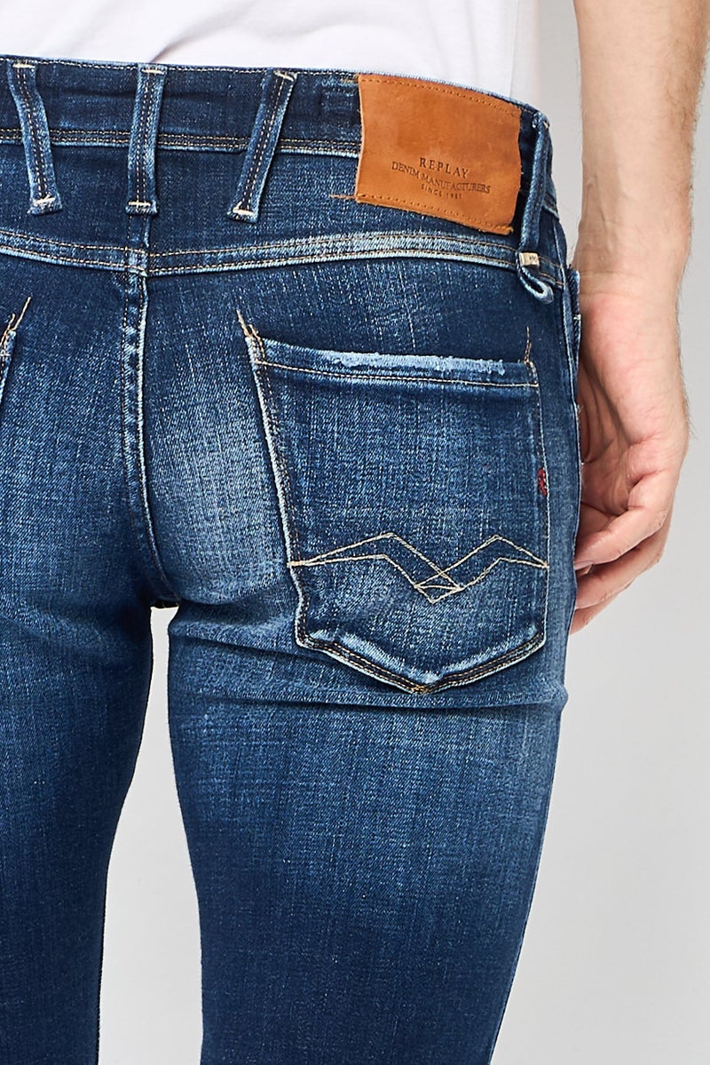 Replay Men Straight Fit Washed Stretchable Jeans, Dark Blue - Image 3