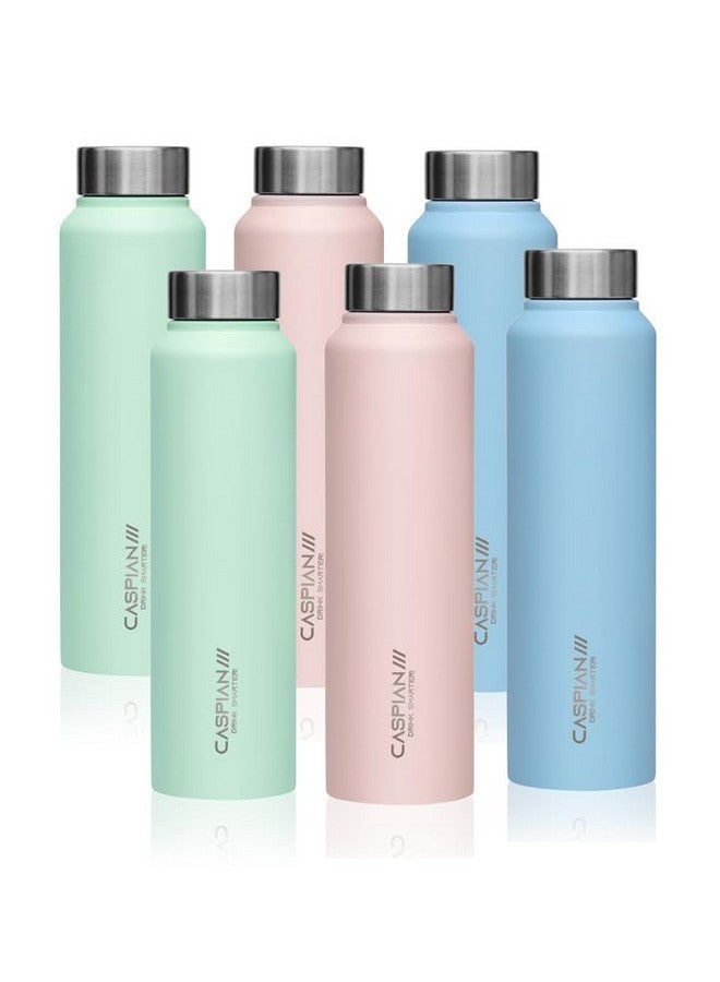 CASPIAN /// Astra Stainless Steel Water Bottle (Mist Green, Light Pink, Sky Blue, 1 Litre, Set of 6)| Leak Proof Thunder for Fridge Home Office Travel School Kids Boys Girls Adults Sports Gym Yoga - Image 1