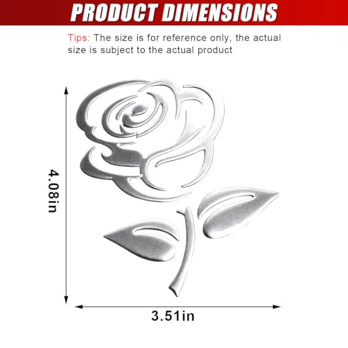 DUSCOKE 3D Rose Car Sticker Decal, Waterproof PVC Auto Bumper Stickers, 3.9'' × 3.1'' Cute Flower Car Window Decals, Vehicle Exterior Decoration Accessories for Wall, Mirror, Laptop (Silver) - Image 2