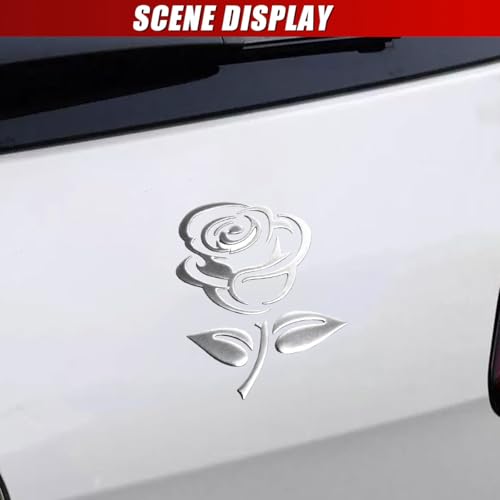 DUSCOKE 3D Rose Car Sticker Decal, Waterproof PVC Auto Bumper Stickers, 3.9'' × 3.1'' Cute Flower Car Window Decals, Vehicle Exterior Decoration Accessories for Wall, Mirror, Laptop (Silver) - Image 3