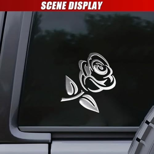 DUSCOKE 3D Rose Car Sticker Decal, Waterproof PVC Auto Bumper Stickers, 3.9'' × 3.1'' Cute Flower Car Window Decals, Vehicle Exterior Decoration Accessories for Wall, Mirror, Laptop (Silver) - Image 4