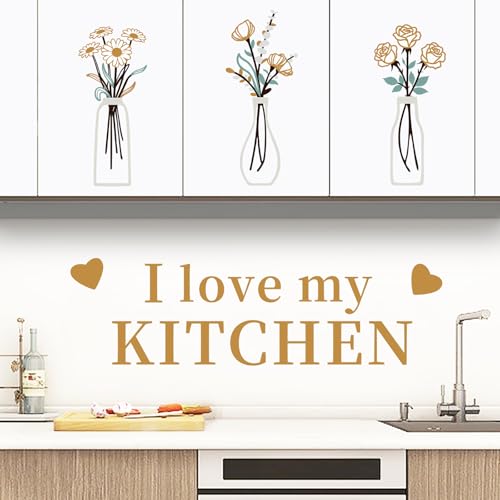 Rotumaty Kitchen Wall Stickers Decals Decor Love Kitchen Wall Decor Quotes Sign Flower Vase Art Decorations for Home Dining Room Coffee Shop - Image 2