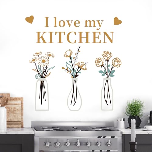 Rotumaty Kitchen Wall Stickers Decals Decor Love Kitchen Wall Decor Quotes Sign Flower Vase Art Decorations for Home Dining Room Coffee Shop - Image 1