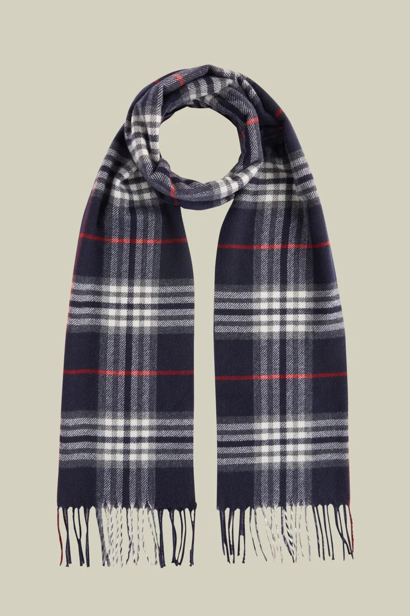 Men's checked scarf with fringes - Blue