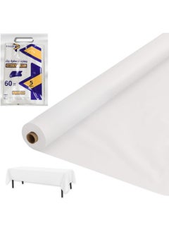 AlsayedP 60 Pcs White Sufra Roll Plastic Table Cover Roll 110 x 100cm Disposable Table Cloth for Picnic, Party, Banquet, Birthdays, Weddings (White 60pcs)  - Image 1