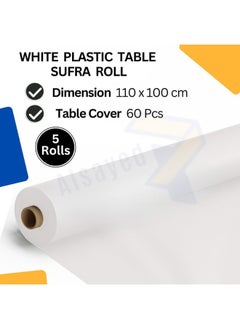 AlsayedP 60 Pcs White Sufra Roll Plastic Table Cover Roll 110 x 100cm Disposable Table Cloth for Picnic, Party, Banquet, Birthdays, Weddings (White 60pcs)  - Image 3