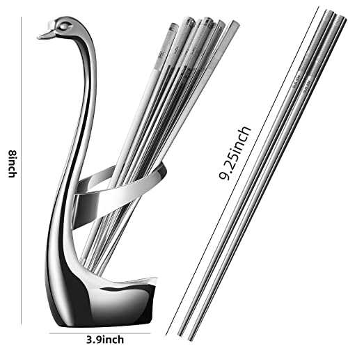 AnSaw Silver Swan Base Holder With 5 Pairs 304 Stainless Steel Chopsticks Reusable Metal Square Chopsticks Anti-slip And Anti-scalding Chopsticks 18/8 - Image 2