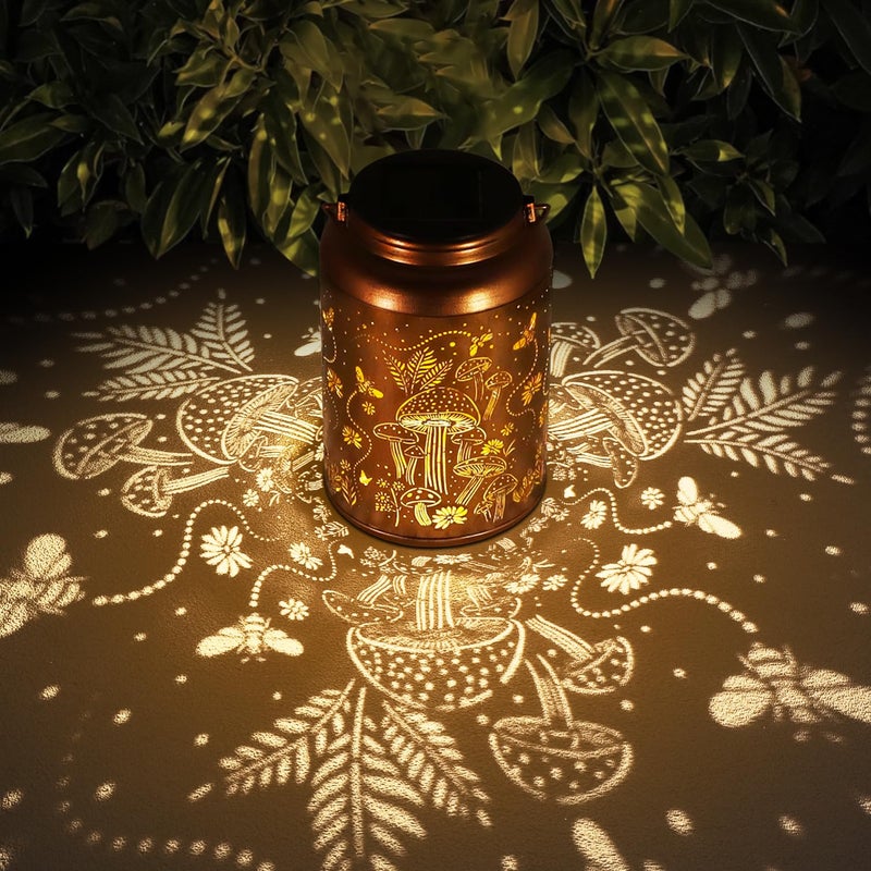 Solar Lanterns Outdoor Waterproof Bee Mushroom Decoration Gifts for Women Mon Grandma Hanging Solar Lights for Outside Metal LED Lanterns for Yard Patio Garden Decor