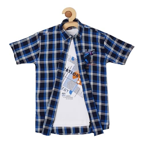 CAVIO Boys Checkered Casual Shirt | Regular Fit | Half Sleeve | Front Zip | Shirt with T-Shirt RoyalBlue - Image 5