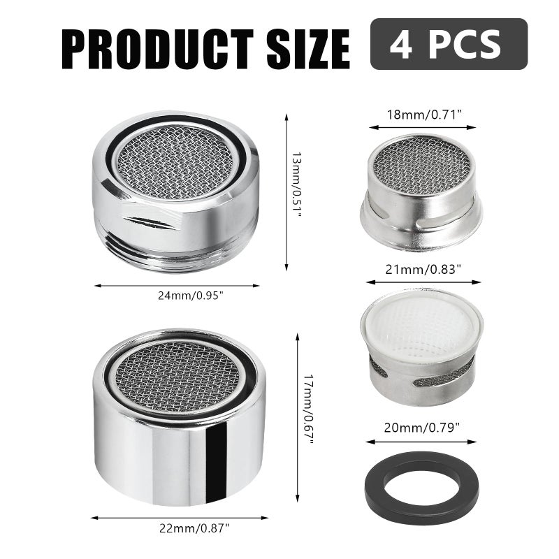 Litoexpe Faucet Aerator 4 PCS, Kitchen Sink Aerator Replacement Parts, Sink Faucet Male and Female Thread Water Saving Faucet Filter with Brass Shell and Gasket for Bathroom (15/16" and 55/64") - Image 2