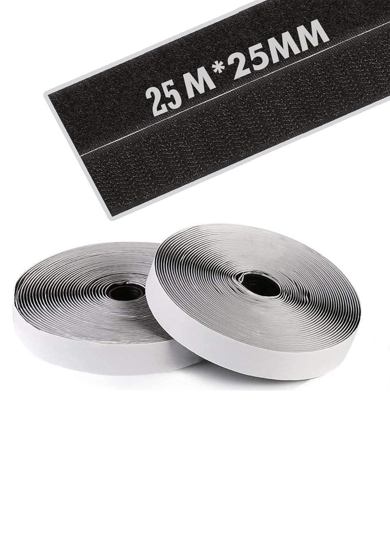 TRADIENT 25mm Width Hook Loop Tape Roll Strips with Adhesive Back Mounting Tape for Picture Tools Hanging Pedal Board Fastening 25 Meter Hook 25 Meter Loop - Image 1