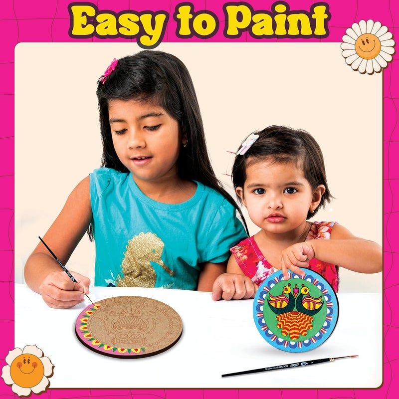 SOLOBOLO Madhubani Painting Kit Tea Coasters with Stand, Art and Craft kit for Girls 9-12, Coaster DIY Craft Kit, Painting kit for Kids 6-12, Gift for Children's (Pack of 3, Multicolor) - Image 4