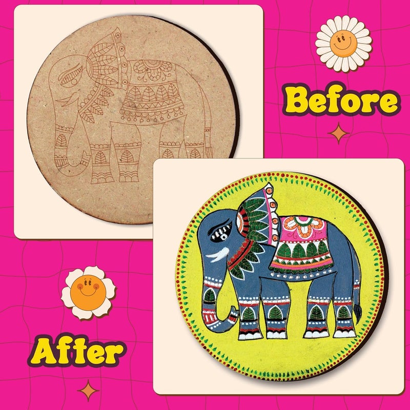 SOLOBOLO Madhubani Painting Kit Tea Coasters with Stand, Art and Craft kit for Girls 9-12, Coaster DIY Craft Kit, Painting kit for Kids 6-12, Gift for Children's (Pack of 3, Multicolor) - Image 3
