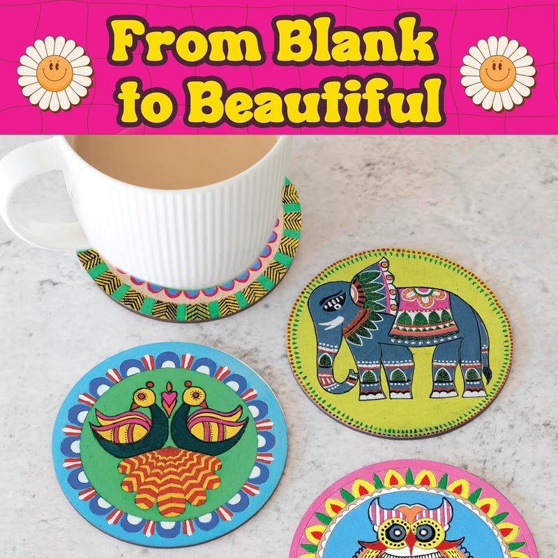 SOLOBOLO Madhubani Painting Kit Tea Coasters with Stand, Art and Craft kit for Girls 9-12, Coaster DIY Craft Kit, Painting kit for Kids 6-12, Gift for Children's (Pack of 3, Multicolor) - Image 5