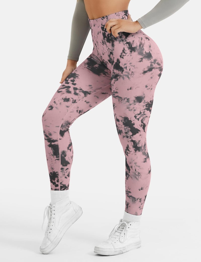 YEOREO Workout Leggings for Women Dazzle Scrunch Butt Lifting Leggings Seamless Screen Print Gym Yoga Pants Pink XL - Image 4