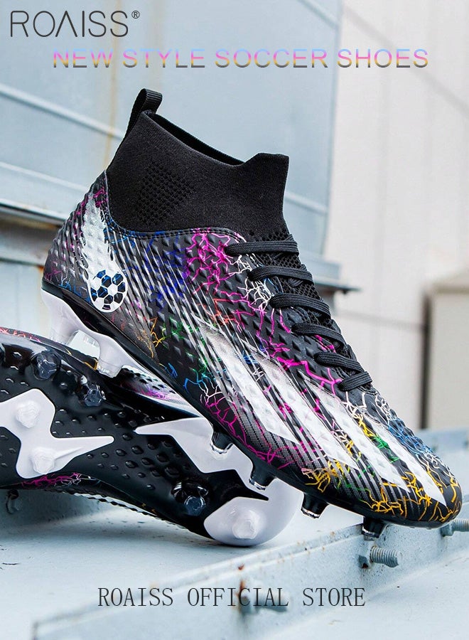 roaiss Long Spike High Top Football Shoes for Men Professional Training Anti-Slip Wear-Resistant Soccer Cleats Teens Lightweight Comfortable Breathable Odorless Sports Spikes with Rubber Sole - Image 2