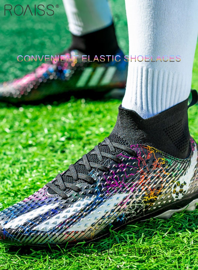 roaiss Long Spike High Top Football Shoes for Men Professional Training Anti-Slip Wear-Resistant Soccer Cleats Teens Lightweight Comfortable Breathable Odorless Sports Spikes with Rubber Sole - Image 3