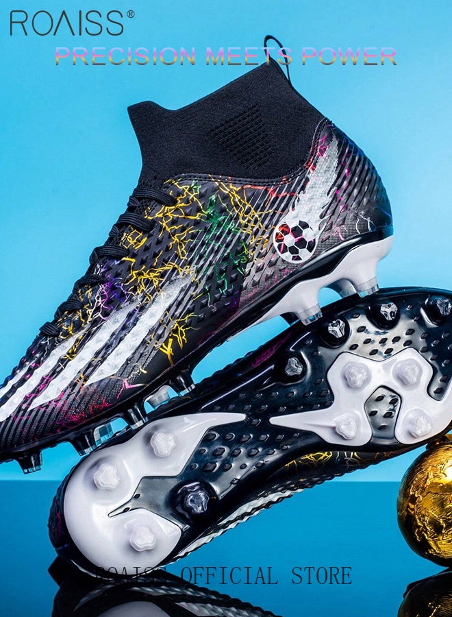 roaiss Long Spike High Top Football Shoes for Men Professional Training Anti-Slip Wear-Resistant Soccer Cleats Teens Lightweight Comfortable Breathable Odorless Sports Spikes with Rubber Sole - Image 5