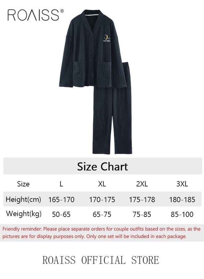 roaiss - Couple Pajamas Set Long Sleeves Sleepwear for Men and Women Cute Plus Size Loungewear Spring and Autumn Home Clothes Gift for Boyfriend Girlfriend Husband Wife - Image 1