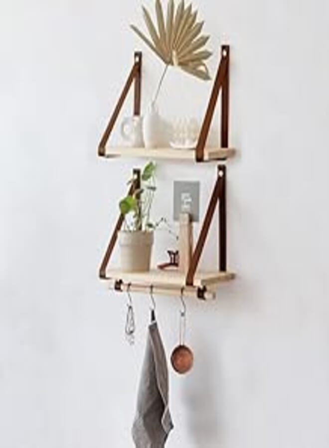 Home Gallery PU Brown Leather Strap Wall Floating Shelves 60X20 Biege 