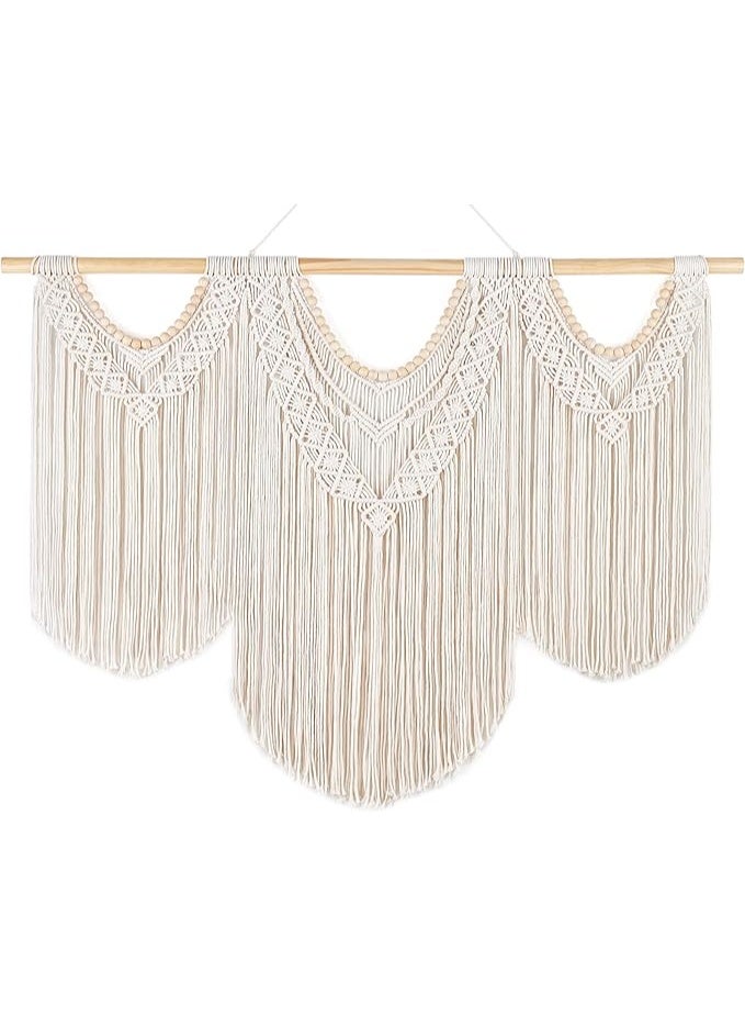 انتيكيانو مكرمية كبيرة معلقة على الحائط بتصميم بوهو عريض من ماكونو، نسيج محبوك أنيق مع خرز خشبي لغرفة النوم والمعيشة والمنزل والسكن الجامعي والزفاف، هدية يدوية الصنع (بما في ذلك خشب التعليق)، 1.14 متر×85 سم - Image 1