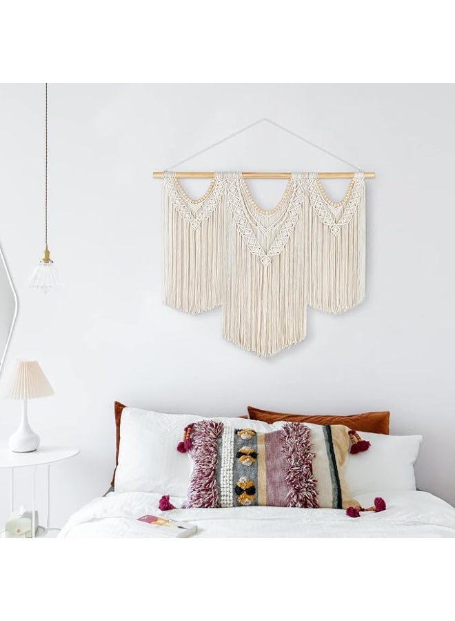 انتيكيانو مكرمية كبيرة معلقة على الحائط بتصميم بوهو عريض من ماكونو، نسيج محبوك أنيق مع خرز خشبي لغرفة النوم والمعيشة والمنزل والسكن الجامعي والزفاف، هدية يدوية الصنع (بما في ذلك خشب التعليق)، 1.14 متر×85 سم - Image 4