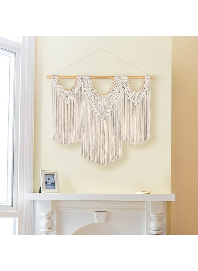 انتيكيانو مكرمية كبيرة معلقة على الحائط بتصميم بوهو عريض من ماكونو، نسيج محبوك أنيق مع خرز خشبي لغرفة النوم والمعيشة والمنزل والسكن الجامعي والزفاف، هدية يدوية الصنع (بما في ذلك خشب التعليق)، 1.14 متر×85 سم - Image 3