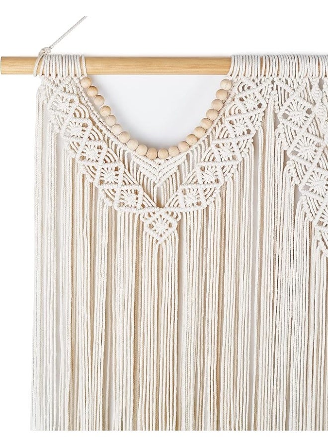 انتيكيانو مكرمية كبيرة معلقة على الحائط بتصميم بوهو عريض من ماكونو، نسيج محبوك أنيق مع خرز خشبي لغرفة النوم والمعيشة والمنزل والسكن الجامعي والزفاف، هدية يدوية الصنع (بما في ذلك خشب التعليق)، 1.14 متر×85 سم - Image 2