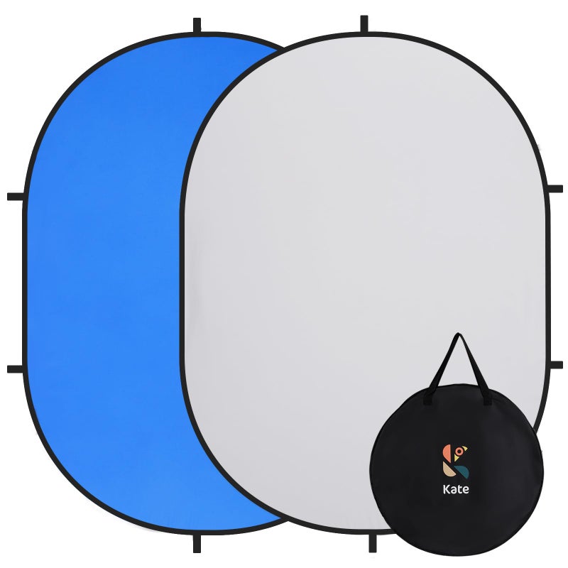 Kate Collapsible Pop-Up Backdrop for Self-Tape Auditions, Professional Headshots, Video Conferencing & Live Streaming - Portable Photography Background (5'x6.5' / 1.5x2m, Blue/Gray) - Image 1