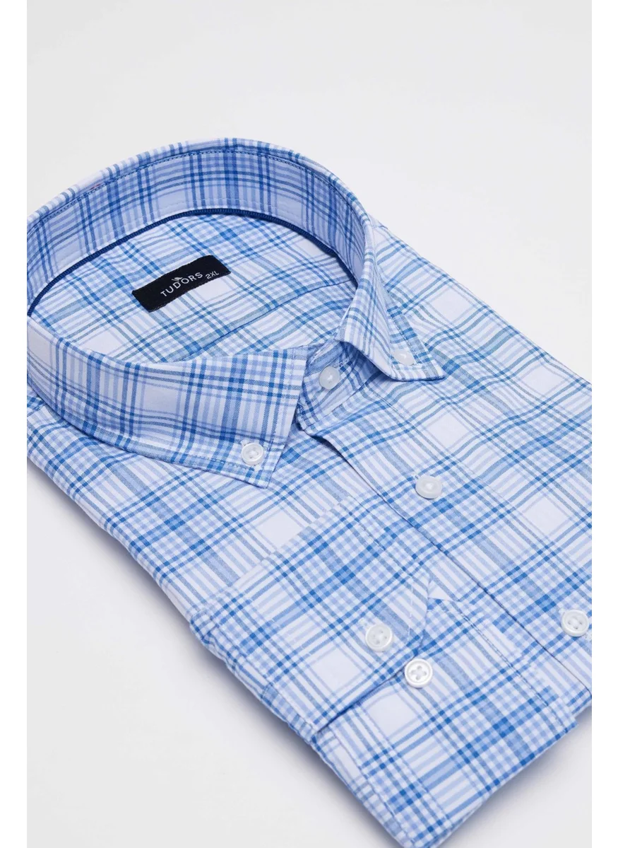 Tudors Plus Size Button Collar Checked Cotton Men's Shirt