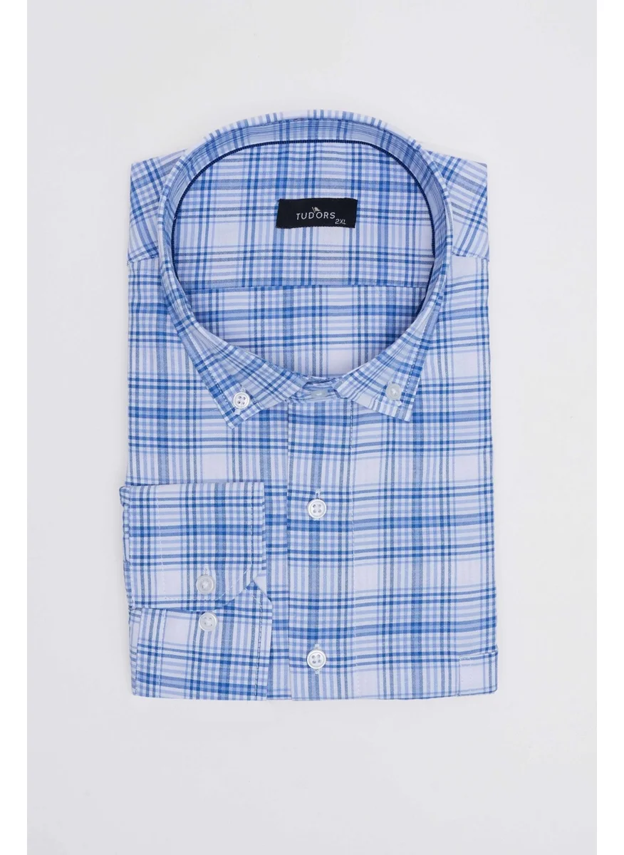 Tudors Plus Size Button Collar Checked Cotton Men's Shirt