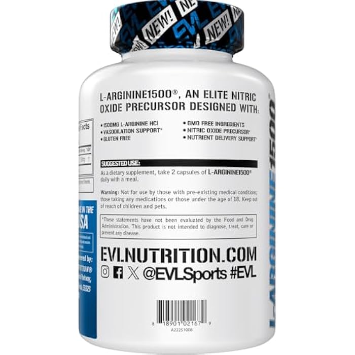 Evlution Nutrition Nitric Oxide Booster L-Arginine Supplement - High Potency Nitric Oxide Supplement with 1500mg of L Arginine HCL for Enhanced Pumps Energy Muscle Growth and Vascularity NO Booster - Image 4