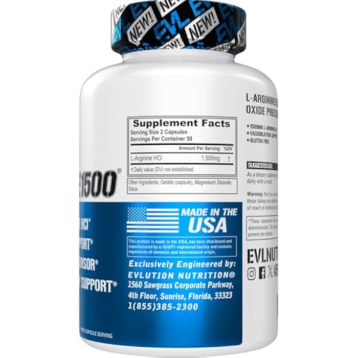 Evlution Nutrition Nitric Oxide Booster L-Arginine Supplement - High Potency Nitric Oxide Supplement with 1500mg of L Arginine HCL for Enhanced Pumps Energy Muscle Growth and Vascularity NO Booster - Image 3