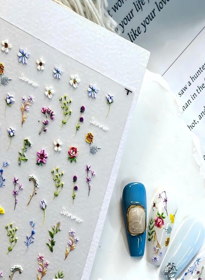 Dedyel Rural Wildflowers Nail Stickers 5D Embossed Wildflower Nail Stickers Spring Summer Red Yellow Blue White Flower Design Nail Art Decoration for Women Girls Kids - Image 5