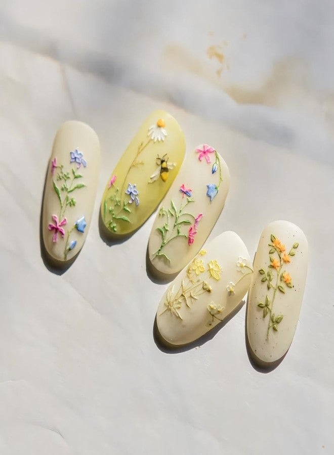 Dedyel Rural Wildflowers Nail Stickers 5D Embossed Wildflower Nail Stickers Spring Summer Red Yellow Blue White Flower Design Nail Art Decoration for Women Girls Kids - Image 4