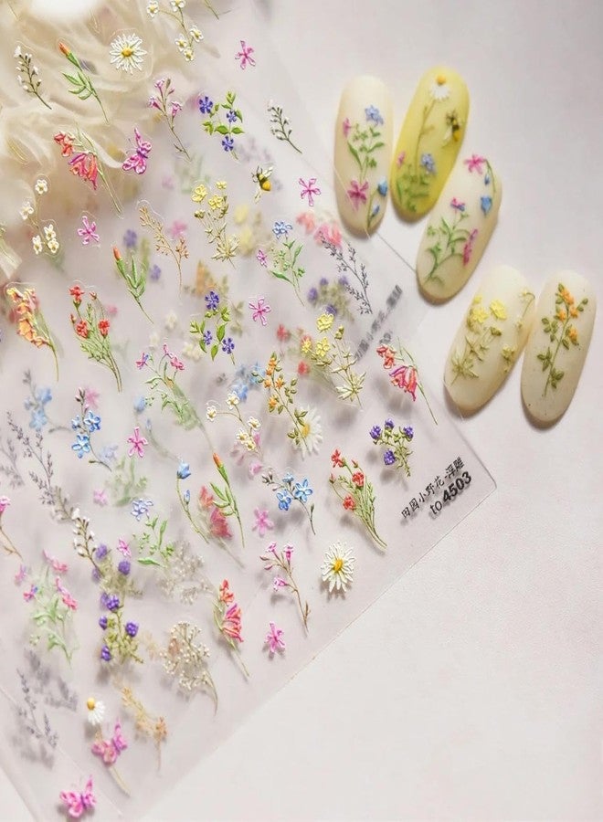 Dedyel Rural Wildflowers Nail Stickers 5D Embossed Wildflower Nail Stickers Spring Summer Red Yellow Blue White Flower Design Nail Art Decoration for Women Girls Kids - Image 2