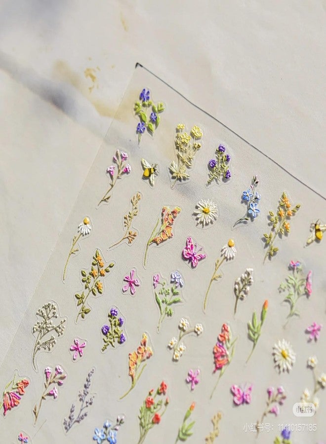 Dedyel Rural Wildflowers Nail Stickers 5D Embossed Wildflower Nail Stickers Spring Summer Red Yellow Blue White Flower Design Nail Art Decoration for Women Girls Kids - Image 3