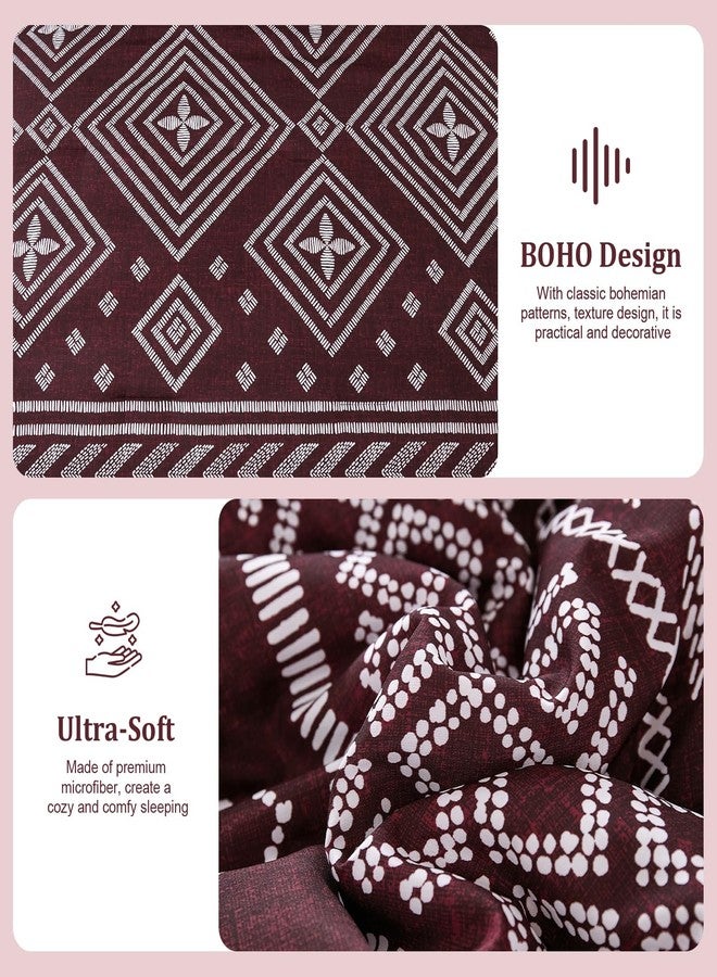 Yiran Burgundy Comforter Set Queen Size, 7 Piece Boho Striped Bedding Set, Geometric Aztec Bed in a Bag Queen, Soft Microfiber Bohemian Complete Bedding Set with Sheets for All Season - Image 5