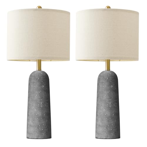BOBOMOMO 27.25" Modern Table Lamp Set of 2, Gray Resin Lamp with Natural Stone Look, Lamps for Living Room with Linen Shades, Nightstand Lamp for Bedroom, Living Room, Entryway - Image 1