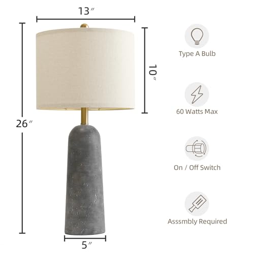 BOBOMOMO 27.25" Modern Table Lamp Set of 2, Gray Resin Lamp with Natural Stone Look, Lamps for Living Room with Linen Shades, Nightstand Lamp for Bedroom, Living Room, Entryway - Image 4