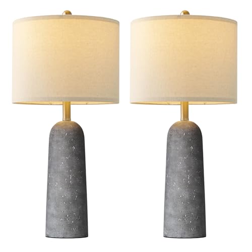 BOBOMOMO 27.25" Modern Table Lamp Set of 2, Gray Resin Lamp with Natural Stone Look, Lamps for Living Room with Linen Shades, Nightstand Lamp for Bedroom, Living Room, Entryway - Image 3