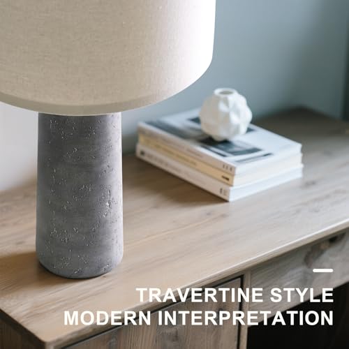 BOBOMOMO 27.25" Modern Table Lamp Set of 2, Gray Resin Lamp with Natural Stone Look, Lamps for Living Room with Linen Shades, Nightstand Lamp for Bedroom, Living Room, Entryway - Image 5