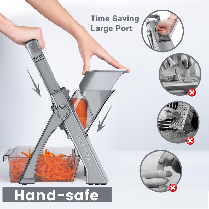 SupMaKin Upgrade Safe Mandoline Slicer for Kitchen,Adjustable Potato Slicer Vegetable Onion Chopper, French Fry Cutter, Include Vegetable Peeler(Gray) - Image 2