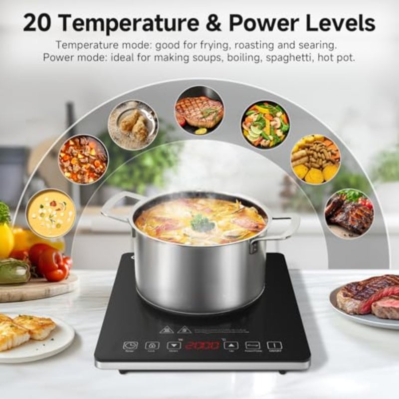 Portable Electric Stove Delivers 2000W Power with 20 Adjustable Levels, Induction Cooktop Includes a Timer, Touch Control, Safety Lock, Silver - Image 3