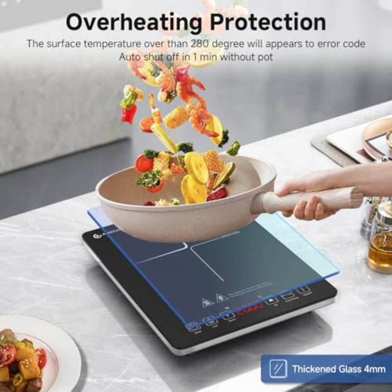 Portable Electric Stove Delivers 2000W Power with 20 Adjustable Levels, Induction Cooktop Includes a Timer, Touch Control, Safety Lock, Silver - Image 5