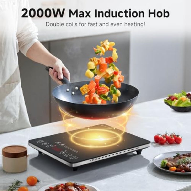Portable Electric Stove Delivers 2000W Power with 20 Adjustable Levels, Induction Cooktop Includes a Timer, Touch Control, Safety Lock, Silver - Image 2