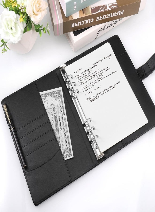 JIANTA A5 PU Leather Ring Binder, Refillable 6 Ring Cover for A5 Filler Paper, Budget Binder Notebook Binder Pockets for Travel, Work (Inner Paper Not Included) (Black) - Image 5