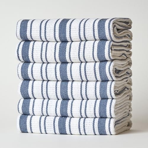 Casa De Lan Kitchen Towels Set – Pack of 6 (20’’ x 30’’) Extra Large Premium Cotton Dish Towels for Kitchen – Basket Weave Towels – Absorbent – 100% Cotton – with Hanging Loop – Blue Grey - Image 1